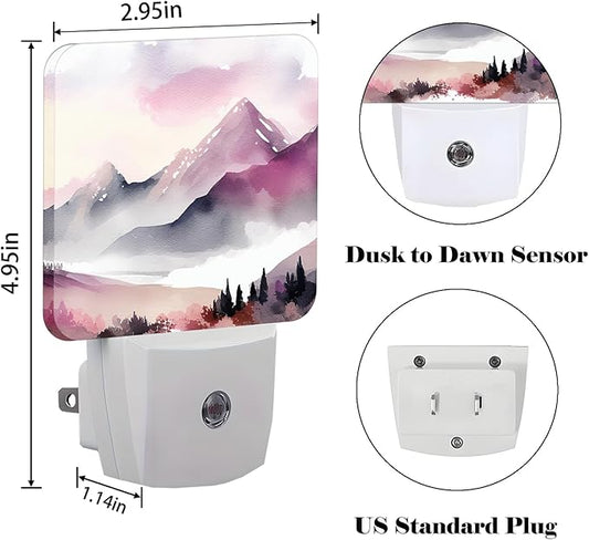 Misty Mountains and Forests Night Light,Plug Into Wall for Boys Girls Bedroom Decorative Square Night Light Lamp 0.5w Sleep Friendly