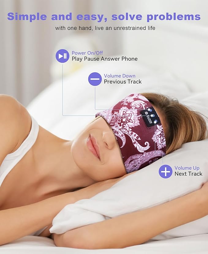 LOVE EYE Sleep Headphones Wireless Headband Headphones Bluetooth 5.4 for Side Sleeper Bluetooth Headband Earphones for Sports for tech Gadgets Gifts