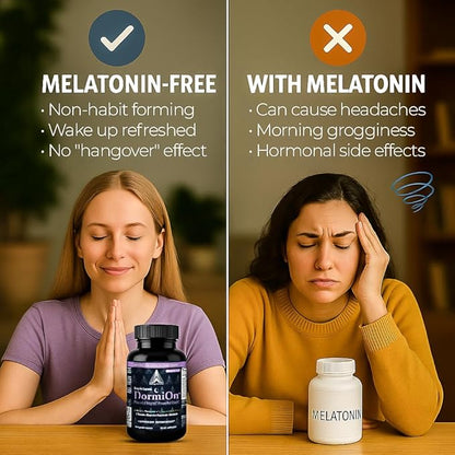 DormiOn™ Sleep + Restore Melatonin-Free Sleep Aid with Clinically-Proven Shoden® Ashwagandha, PharmaGABA®, Sleeproot® Valerian Root, L-Theanine, Mg., BioPerine® and 4 other Herbs. No grogginess.