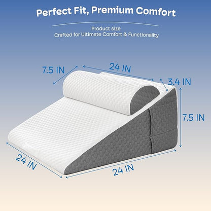 2PCS Wedge Pillow, 12" Wedge Pillow for Acid Reflux, Back Pain Relief, Cooling Memory Foam Top, Bed Wedge Pillows for Headboard, Sleeping, Snoring, Back Support, After Surgery.