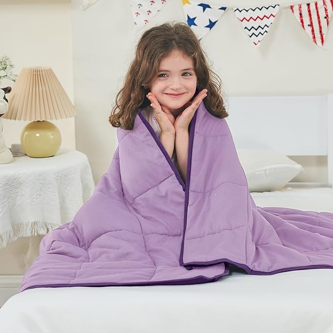 yescool Weighted Blanket (5 lbs, 36" x 48", Purple) Cooling Heavy Blanket for Children Aged 5 and Above, 40-60 lbs, Throw Size Breathable Blanket with Premium Glass Bead, Machine Washable