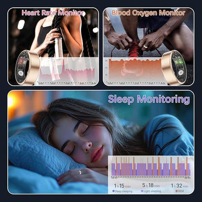 Smart Health Rings for Women Men, Fitness Tracker with Heart Rate, Blood Oxygen, HRV, Sleep Tracker, Step Tracker, No Subscription Fee, IP68 Waterproof Smart Ring for iphone & Android (Rose Gold, 6#)