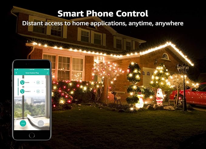 LITEdge Outdoor Smart Plug, WiFi 2-in-1 Plug Power Outlet, Compatible with Google Home & Alexa, APP Cordless Remote Control Smart Outlet Socket, Remote Control, Timer, Waterproof
