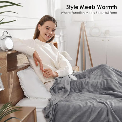 Heated Blanket Queen Size Electric Blanket 84''X90'' - Soft Plush Premium Flannel with Dual Controllers, 5 Heating Level & 10 Hour Auto Off, ETL & FCC Certified, Warm Gifts for Grandma, Grey