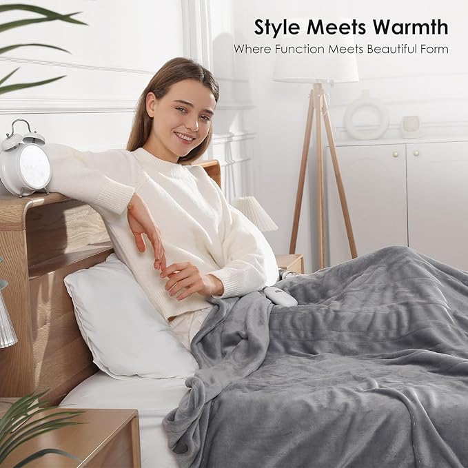 Electric Blanket Heated Blanket Full Size with 5 Heat Levels & 10 Hrs Timer, Premium Cozy Double Flannel Heating Blanket, Fast Heating & Overheating Protection, Grandma Birthday Gifts(Subtle Grey)