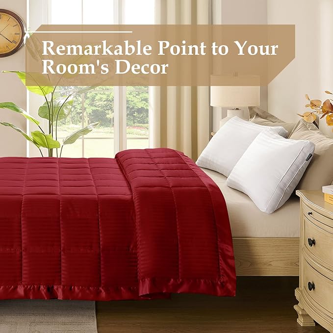 downluxe King Size Blanket with Satin Trim, Lightweight Down Alternative King Blanket for All Season, Machine Washable (Red, 108 x 90 Inch)