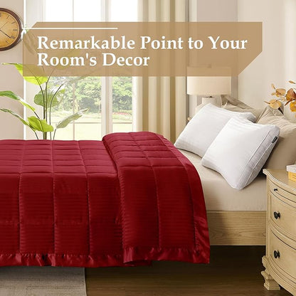 downluxe Queen Size Blanket with Satin Trim, Lightweight Down Alternative Blankets Queen Size for All Season, Machine Washable (Red, 90x90 Inch)
