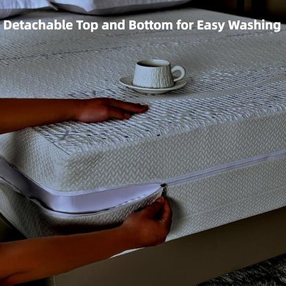 Heavy Duty Waterproof Breathable Mattress Encasement Cover - 6-Sided Zippered Mattress Protector with Elastic, Removable Design & Thick Fabric-King 76''x80''.Depth 14''-15''