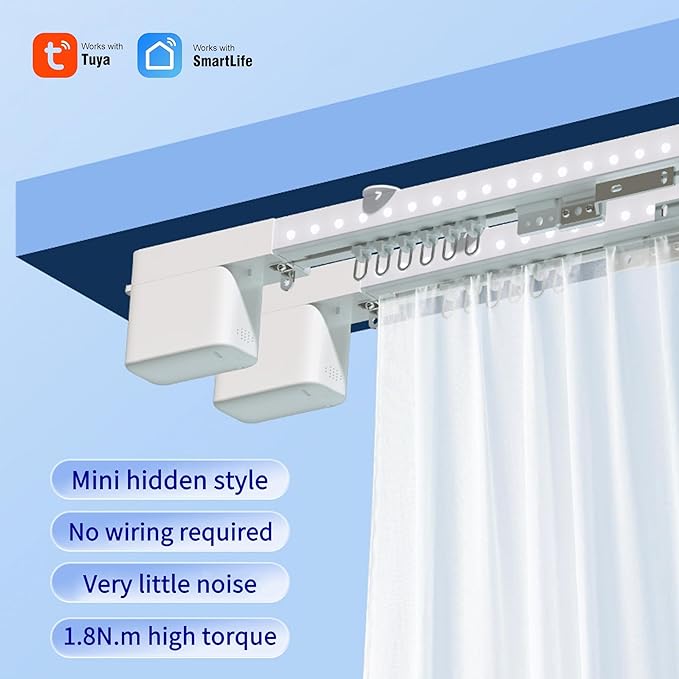Mini Zigbee Motor for Smart Curtain Track System, Automatic Ceiling Curtain Opener, Motorized Curtains with App, Voice, Compatible with Alexa,Google and Siri, Zigbee Gateway Required