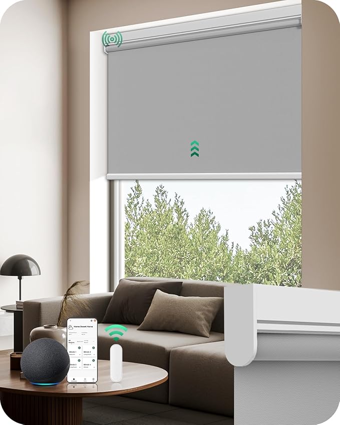 Allesin Motorized Roller Blinds with Remote Control for Windows, Blackout Automatic Smart Shades,Dry Battery Powered Electric Blind (Gray 39" W x 72" H)