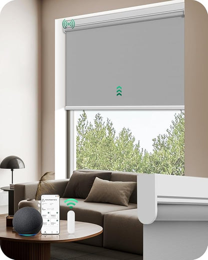 Allesin Motorized Roller Blinds with Remote Control for Windows, Blackout Automatic Smart Shades,Dry Battery Powered Electric Blind (Gray 36" W x 72" H)