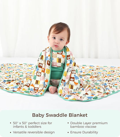 Premium Baby Blankets, Soft Viscose from Bamboo Blanket for Boys and Girls, Nursery Crib Bedding Quilt for Newborn and Toddler, Cooling for Hot Sleepers 50'' x 50'' Animal