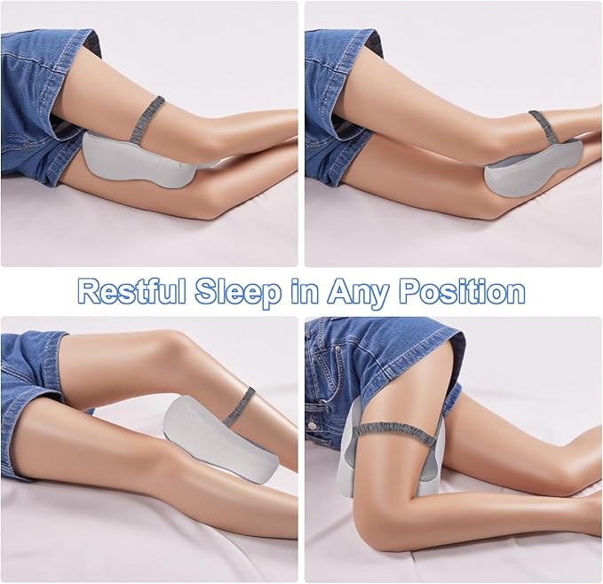 Knee Pillow for Side Sleepers Memory Foam Sciatica Pain Relief Leg Pillow, Removable Breathable Cover & Elastic Strap Grey