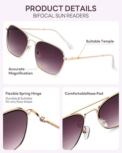 JM 2-Pack Aviator Reading Glasses Women Metal Frame Blue Light Blocking Computer Readers