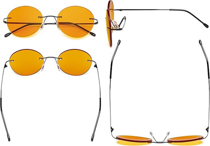 Eyekepper Frameless Blue Light Blocking Glasses with Orange Tinted Lens for Sleeping - Round Rimless Computer Reading Glasses Men Women Black +0.75