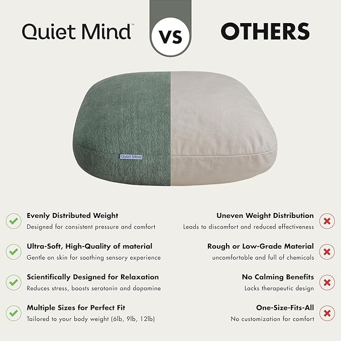 Quiet Mind Weighted Pillow for Adults 12 Lbs - Get Better Sleep - Sustainably Made and Chemical Free - Machine Washable (Large, Agave Green)