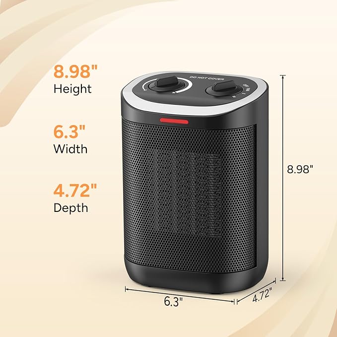 Small Space Heater, Portable 1500W Ceramic Space Heater for Indoor Use, Overheated & Tip-Over Safety Protection, Personal Electric Space Heater with Thermostat for Desk, Office, Home, and Room Use