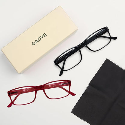 Gaoye 0.75 2-Pack of Reading Glasses - Blue-Light Filter, UV Protection - Readers with Rectangle Frames