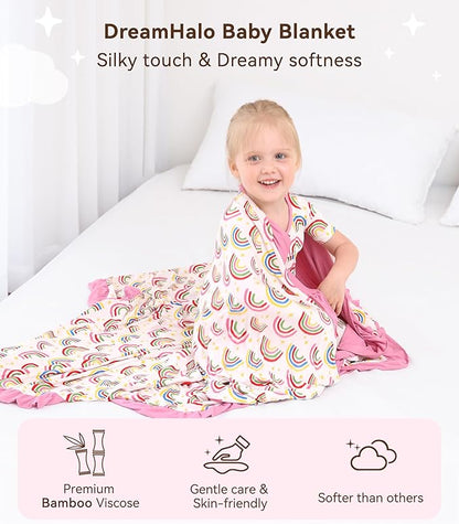 Premium Baby Blankets, Soft Viscose from Bamboo Blanket for Girls, Nursery Crib Bedding Quilt for Newborn and Toddler, Ruffle Blanket Cooling for Hot Sleepers, 50''x50'' Rainbow
