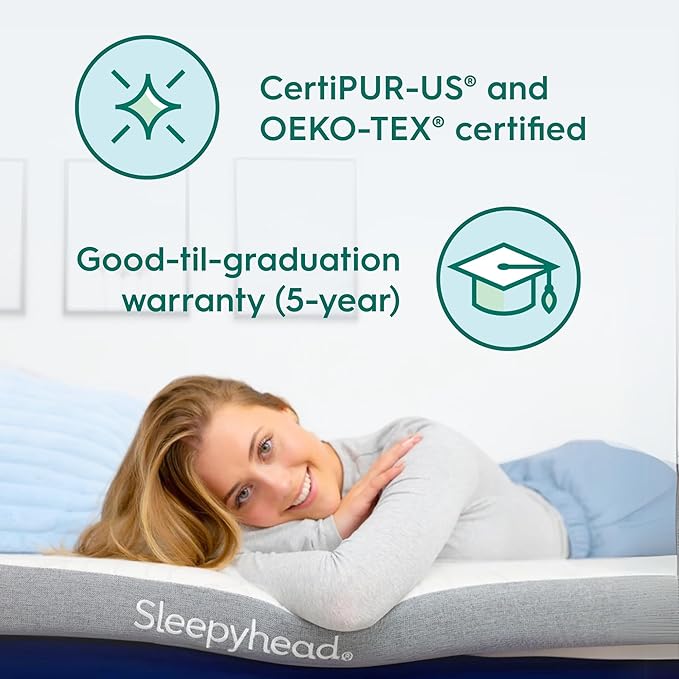 Sleepyhead Twin XL 2 Inch Gel Memory Foam Mattress Topper for College Dorm – Thick, Cooling & Comfortable Mattress Pad with Washable Cover – Dorm Room Essentials for College Students (XL Twin 2")
