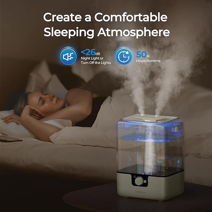 CHIVALZ Humidifiers for Bedroom Large Room Home, 6L Cool Mist Humidifier for Baby and Plant, Oil Diffuser, Top Fill Humidifier with Night Light, Quiet 23dB, Up to 26H, CreamyYellow 1Pack