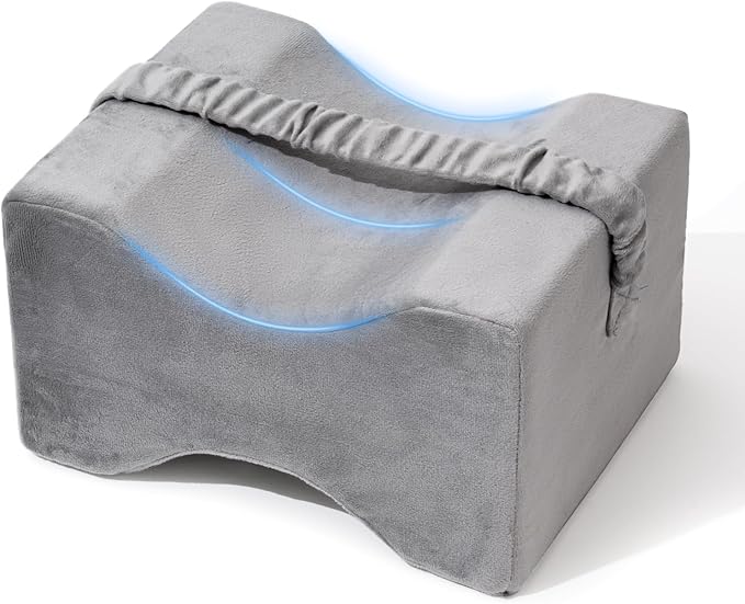 Knee Pillow for Side Sleepers,Leg Pillow for Sciatica,Back,HIPS,Knees,Joints Pain Relief,Pillows for Between Legs While Sleeping Spine Alignment Support & Relieves Pressure,Basic Strap,Natural Grey