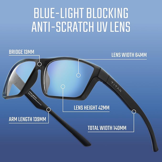 Titan Gaming Glasses, Blue Light Blocking, Night Driving Glasses for Men, Computer Protection Christmas Gift for Gamers
