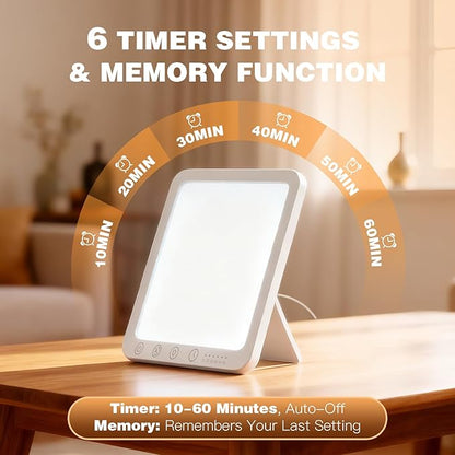 Light Therapy Lamp-10000 Lux UV-Free Portable Warm Light Therapy for Improving Mood & Enhance Sleep, Sun Lamp LED Therapy with 3 Colors, 5 Brightness, Happy Lamp for Home & Office
