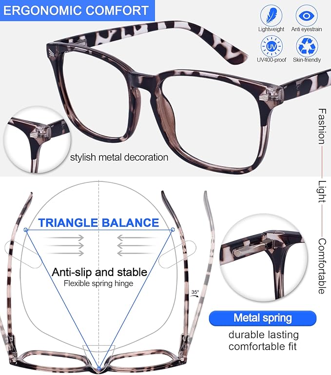 MARE AZZURO Computer Reading Glasses Women Blue Light Blocking Readers 0 1.00 1.25 1.50 1.75 2.00 2.25 2.50 2.75 3.00 3.50 4.00 5.00 6.00 (Leopard, 2.5)