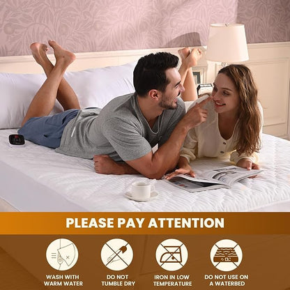 Bearhug Electric Heated Mattress Pads King Size Dual Controllers 78”×80” Waterproof Bed Warmer 21” Deep Pocket 10 Heat Settings 12-Hour Timer Machine Washable White