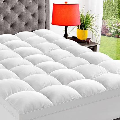 ELEMUSE Full Mattress Topper for Back Pain, Extra Thick Mattress Pad Cover, Plush Soft Pillowtop with Elastic Deep Pocket, Overfilled Down Alternative Filling