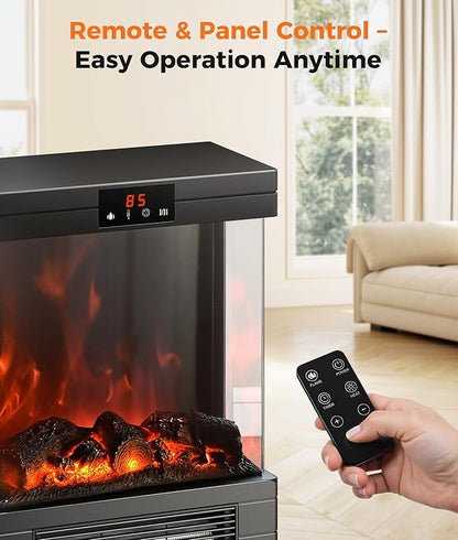 Electric Fireplace Stove Heater - Freestanding Fireplace Heater for Indoor Use with Realistic 3D Flame, Adjustable Thermostat & Remote, Quiet, Timer for Living Room and Bedroom