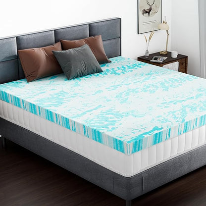 NEWBULIG Memory Foam Mattress Topper, Cooling Gel Infused Memory Foam Bed Topper, Slow-Rebound Pressure Relief, CertiPUR Certified, Comfort for Sleeper Sofa, RV, Camper, Dorm Room