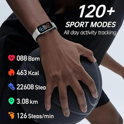 Health Fitness Tracker with 24/7 Heart Rate, Smart Watch with Blood Pressure and Blood Oxygen Monitor, Bulit-in 120+ Sport Mode, Sleep Tracking Waterproof Activity Tracker for Women Men (Metal Silver)