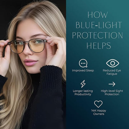 Blue Light Blocking Glasses - Anti Eye Strain Glasses for Gaming, Reading & Computer - Comfort Eyewear for Women & Men