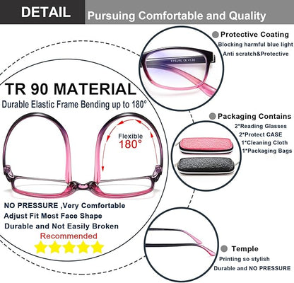 EYEURL 2 Pack Reading Glasses Blue Light Blocking Readers for Women-TR90 Lightweight Computer Reading Glasses Stylish Rectangular Frames Eyeglasses+2.5