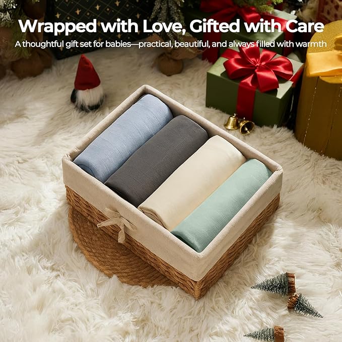 Muslin Swaddle Blankets for Babies, 4-Pack Ultra Soft Breathable Receiving Blankets, Large 45''x45'' Baby Wraps for Boys Girls, Newborn Essentials Shower Gifts
