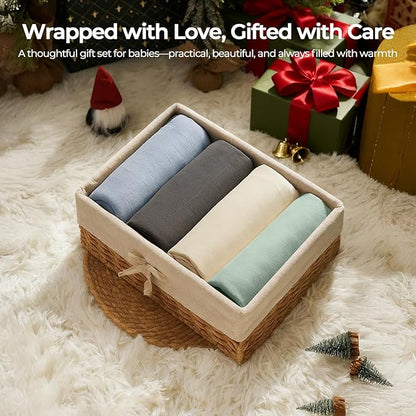 Muslin Swaddle Blankets for Babies, 4-Pack Ultra Soft Breathable Receiving Blankets, Large 45''x45'' Baby Wraps for Boys Girls, Newborn Essentials Shower Gifts