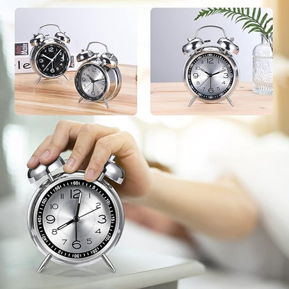 Cadmos Loud Alarm Clock for Heavy Sleepers Adults,Retro 4 Inch Silent Non-Ticking Quartz with Backlight,Twin Bell Analog Kids Alarm Clocks for Bedrooms Bedside (Grey)