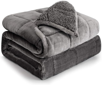 Cottonblue Weighted Blanket 25 lbs for Queen Bed, Flannel Shaggy Sherpa Weighted Blanket for Adults Comfortable Weighted Blankets for Calming and Relax, Bed Sofa Heavy Blankets, 60x80 inches, Grey