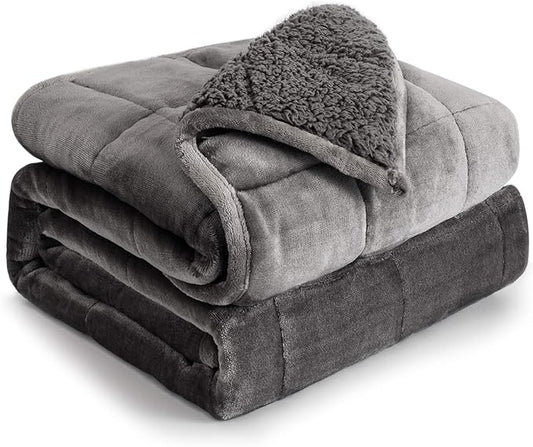 Sherpa Fleece Weighted Blanket 10 lbs for Adult, Flannel Cozy Plush Bed Blankets, Fuzzy Sherpa Weighted Blankets Full Size, Minky Soft Blanket for Sofa Bed, 48 x 72 inches, Grey