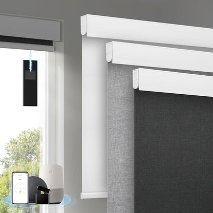 Motorized Blinds with Remote, [Free Solar Panels] Cordless Smart Blinds with Valance Cover, Blackout Electric Blinds with Remote Control, Automatic Roller Shades for Windows Light Black 31" W x 72" H