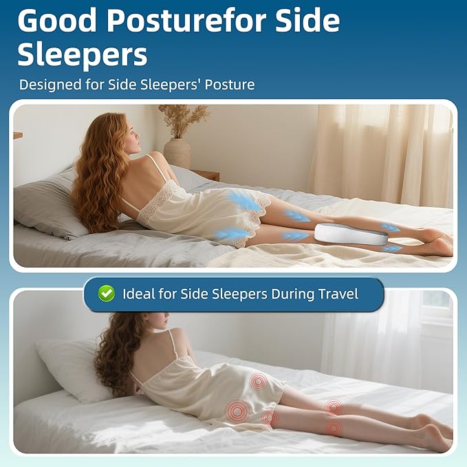 Knee Pillow for Side Sleepers, Memory Foam, Bolster Between Legs, Hip,Side Leg Support, Comfortable Positioning Elevation Pillow for Adults, Wider Contact Ergonomic Design