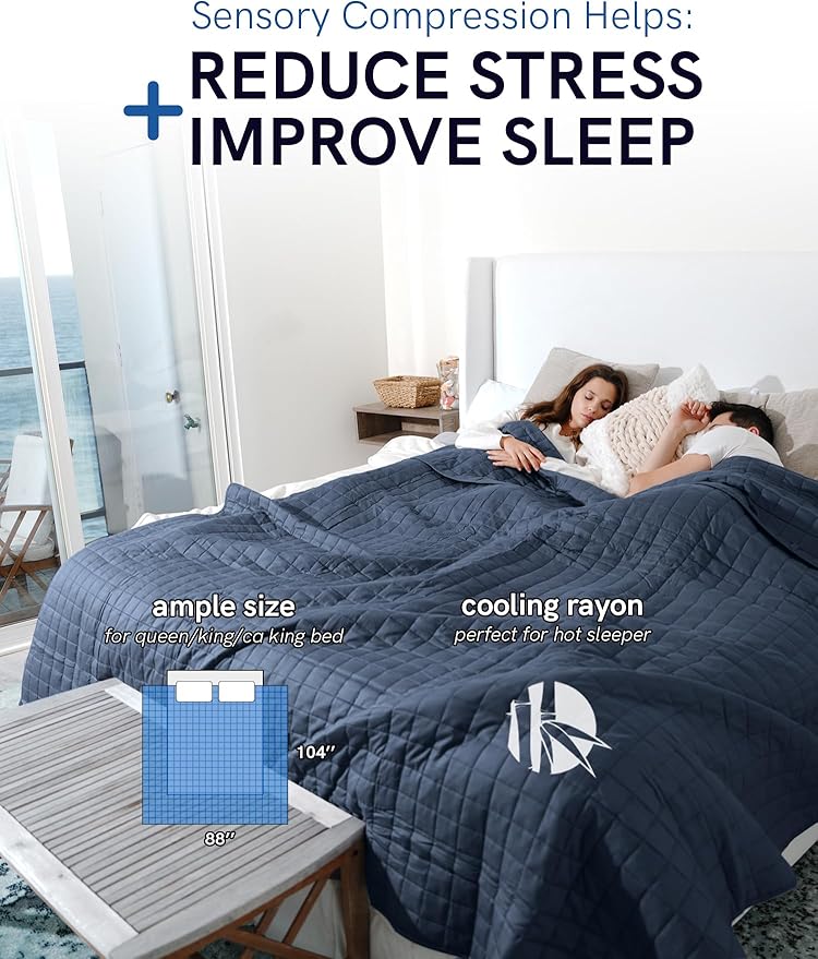 YnM King Size Cooling Weighted Blanket for Adults (88x104 Inches, 50 Pounds, Blue Grey), Perfect for Hot Sleepers with Cooling Rayon/Glass Beads, Heavy Bed Blanket for Couple on Queen or King Bed