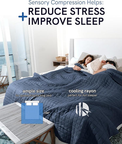 YnM King Size Cooling Weighted Blanket for Adults (88x104 Inches, 50 Pounds, Blue Grey), Perfect for Hot Sleepers with Cooling Rayon/Glass Beads, Heavy Bed Blanket for Couple on Queen or King Bed