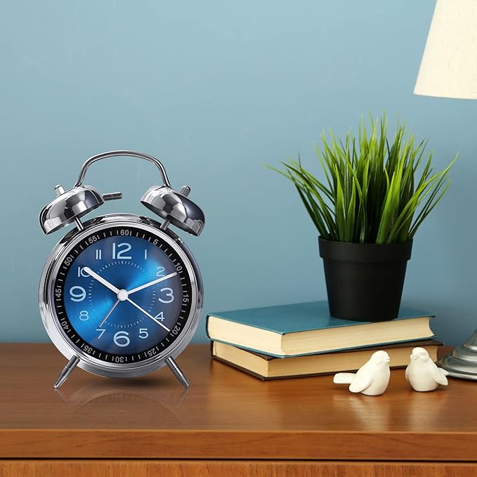 Super Loud Alarm Clock for Heavy Sleepers,4 inches Twin Bell Alarm Clock with Backlight,Battery Operated,Silent Non Ticking,for Kids,Adults,Bedrooms,Retro Decor Desk Analog Clocks. (Blue)