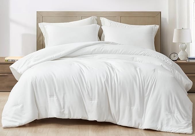 Chezmoi Collection Cliff 3-Piece Lightweight Cooling Comforter Set, Queen- Rayon Derived from Bamboo & Polyester Blended, Soft Breathable Bedding for Hot Sleepers, White