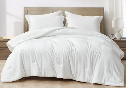 Chezmoi Collection Cliff 3-Piece Lightweight Cooling Comforter Set, Queen- Rayon Derived from Bamboo & Polyester Blended, Soft Breathable Bedding for Hot Sleepers, White