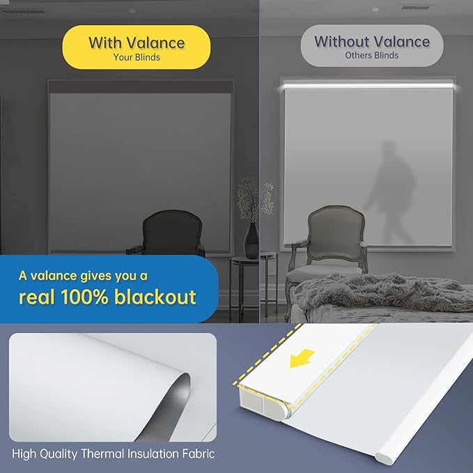 DENFOON Motorized Blinds with Remote,Thermal Electric Blinds【Solar Panel】,Customizable Automatic Roller Shades, Blackout Remote Control Blinds for Windows Upgrade to Smart Blinds, White,47" W x 72" H