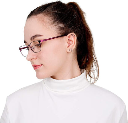 LifeArt Alloy Semi-Rimless Reading Glasses,Blue Light Blocking Glasses, Anti Eyestrain, Computer Gaming Glasses, TV Glasses for Women Men, Anti Glare (Purple, +3.00 Magnification)
